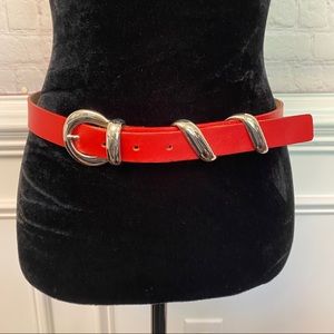 Garuglieri Red Leather Metal Accents Belt Large Italy